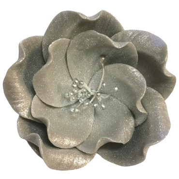 Dekoracja do ozdoby tortu Kwiat Eustoma cukrowy Srebrny 8cm 12256