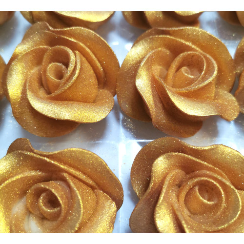 Kwiat cukrowy do dekoracji wypieków Róża Złota 6cm 12266