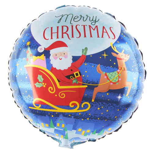 Balon foliowy na święta okrągły Mikołaj z reniferem 45cm PP142295