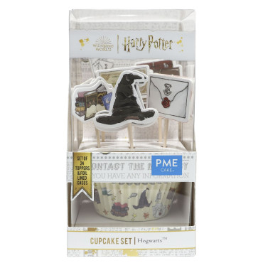 Papilotki do pieczenia babeczek foliowane z pikerami Hogwart 48szt HPM221 PME Harry Potter