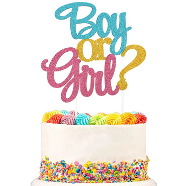 Topper brokatowy do dekoracji wypieków Chłopiec czy Dziewczynka Gender Reveal 12477