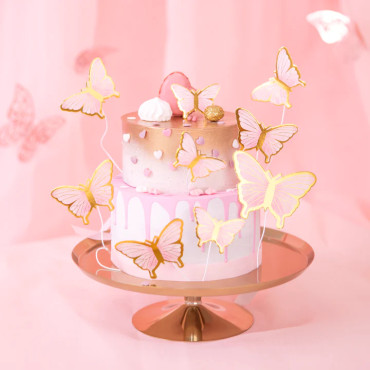 Toppery na tort Motyle Różowe 10 sztuk PP143841