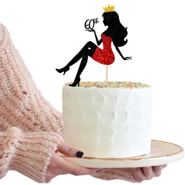 Topper brokatowy na tort Dziewczyna Kobieta 60th 12746