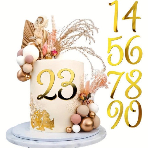 Cyferki na bok tortu do dekoracji wypieków złote 0-9 12862