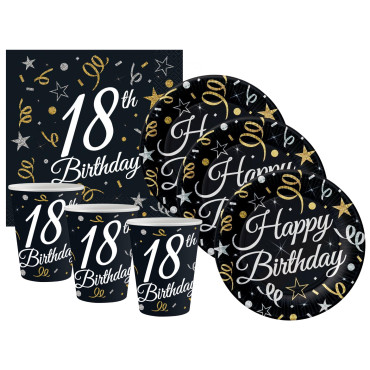 Zestaw urodzinowy "Happy 18" Talerzyki kubki serwetki komplet 32sztuki 12910