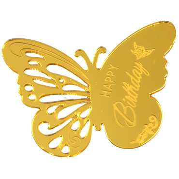 Akrylowe Motyle z napisem Happy Birthday Złote 5szt do dekoracji babeczek deserów 12929