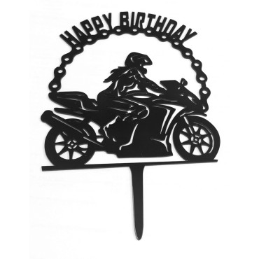 Topper do dekoracji wypieków Motor Chopper Harley Kobieta na motorze Happy Birthday 12957