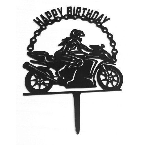 Topper do dekoracji wypieków Motor Chopper Harley Kobieta na motorze Happy Birthday 12957