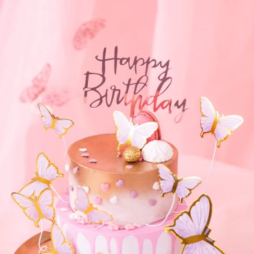 Topper akrylowy na tort Happy Birthday Różowe złoto PP143735