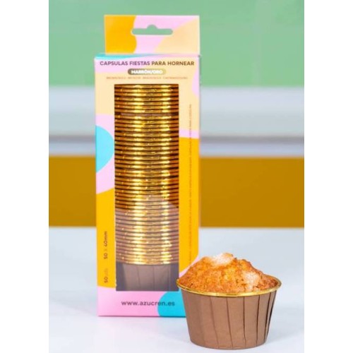 Azucren Kubeczki papierowe do pieczenia babeczek Brązowo-Złote 50sztuk śr.5cm AZ01558