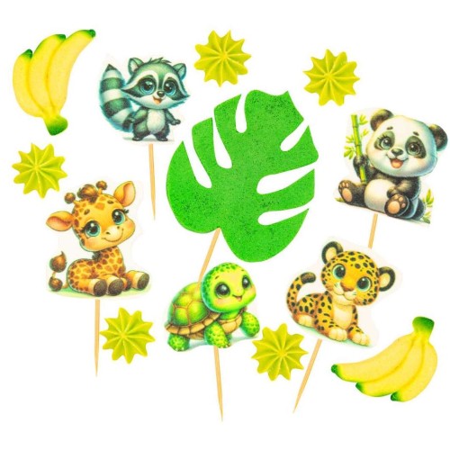 Zestaw dekoracji cukrowych Safari 2D topper na tort 13szt DIT-10610
