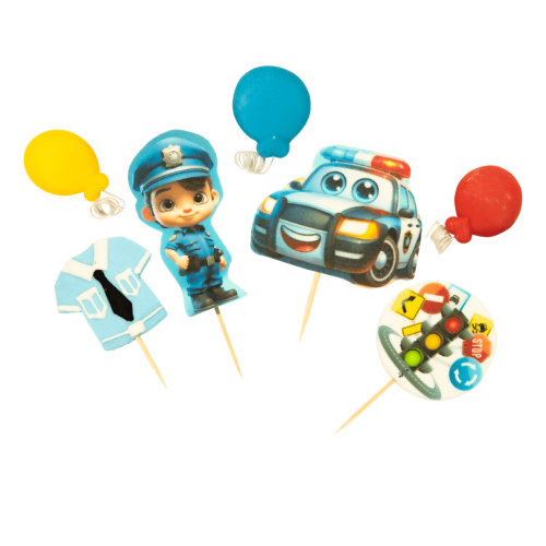 Zestaw dekoracji cukrowych Policjant dla dzieci topper na tort 7szt DIT-10603