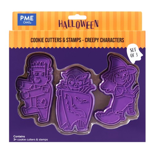 PME Foremki stemple do ciastek masy cukrowej Halloween Czarownica Drakula Frankenstein 3szt HW24CCC058