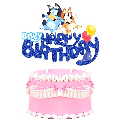 Topper na tort do dekoracji wypieków Bluey Happy Birthday niebieski 13491