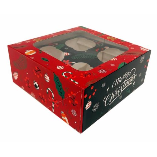 Azucren Pudełko z okienkiem na babeczki Merry Christmas 4 gniazd AZ01565