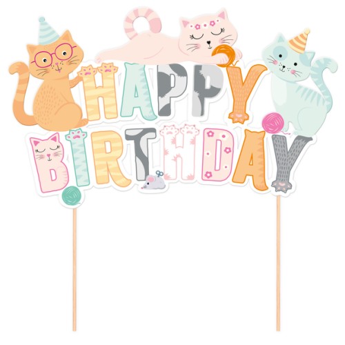 Topper na tort do dekoracji wypieków Kotki Happy Birthday PP151235