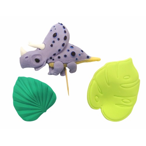Figurki cukrowe na tort Fioletowy Dinozaur i liście 13760