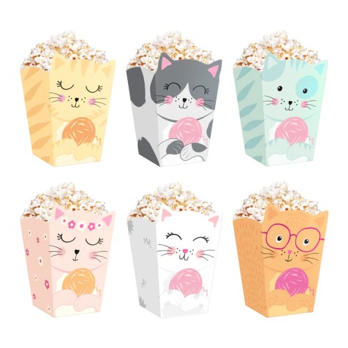 Pudełka na popcorn słodycze Kotki 15cmx8,5cm 6szt PP151266