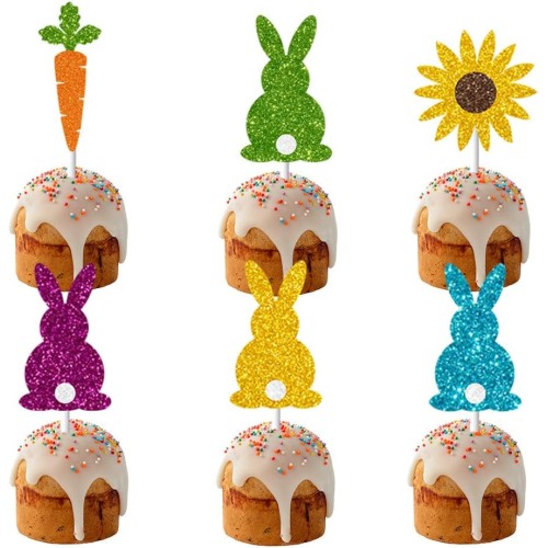 Toppery pikery do babeczki brokatowe Zajączki Marchewki 12szt 13811