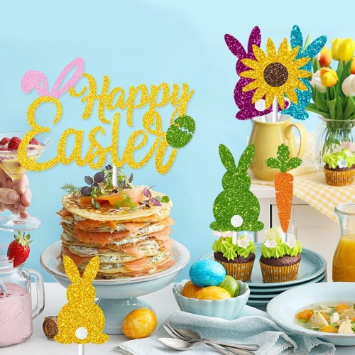 Toppery pikery do babeczki brokatowe Zajączki Marchewki 12szt 13811