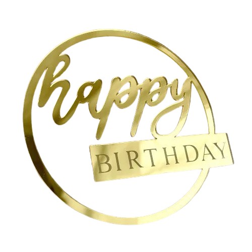 Topper okrągły na bok tortu Happy Birthday Złoty 1384