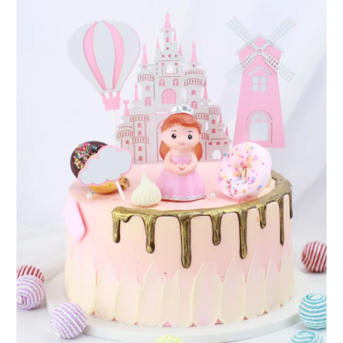 Toppery na tort Zamek Balon Chmurka Wiatrak 4szt 13840