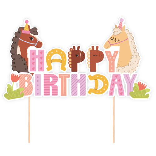 Topper na tort do dekoracji wypieków Konie Happy Birthday PP151754