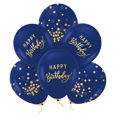 Balony urodzinowe granatowe Happy Birthday 6szt PP137000