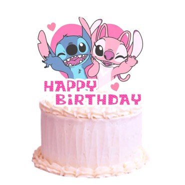 Topper na tort do dekoracji wypieków Lilo&Stitch Happy Birthday 14198