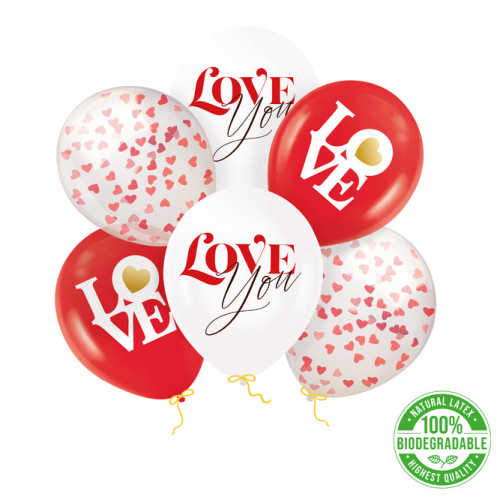 Balony biodegradowalne Serduszka Love 6szt PP132302