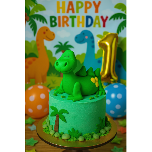 Figurka cukrowa Dinozaur Zielony 3D ręcznie wykonana dekoracja na tort