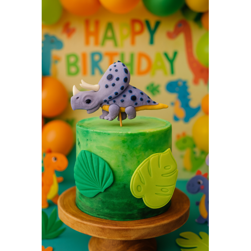 Figurki cukrowe na tort Fioletowy Dinozaur i liście 13760
