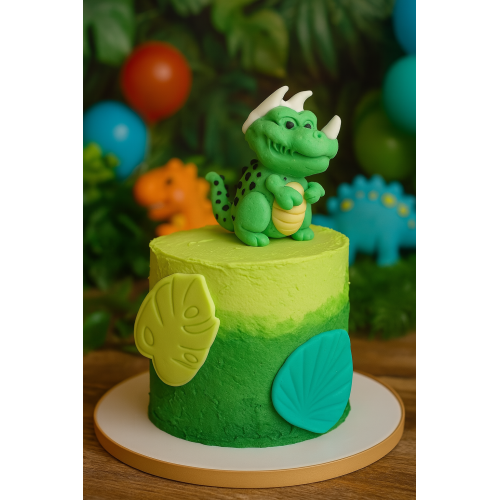 Figurki cukrowe na tort zielony Dinozaur i liście 14356
