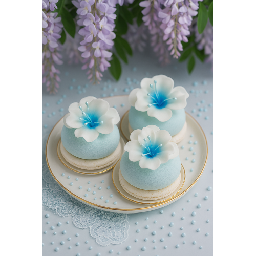 Kwiat na tort Magnolia cukrowa Biała z niebieskim środkiem 6cm 11499