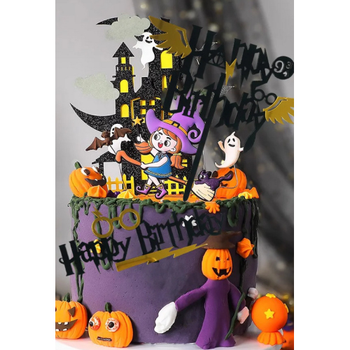 Figurka 2D do dekoracji wypieków Czarownica na miotle Halloween 14526
