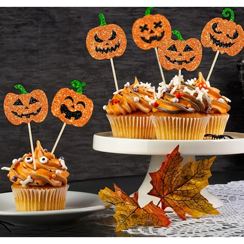 Toppery na babeczki brokatowe Dynie 10szt 14557