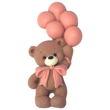 Figurka cukrowa na tort Miś z różowymi balonikami 2D EX1012