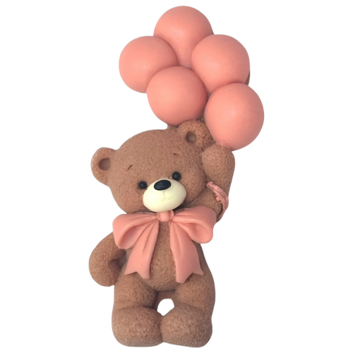 Figurka cukrowa na tort Miś z różowymi balonikami 2D EX1012