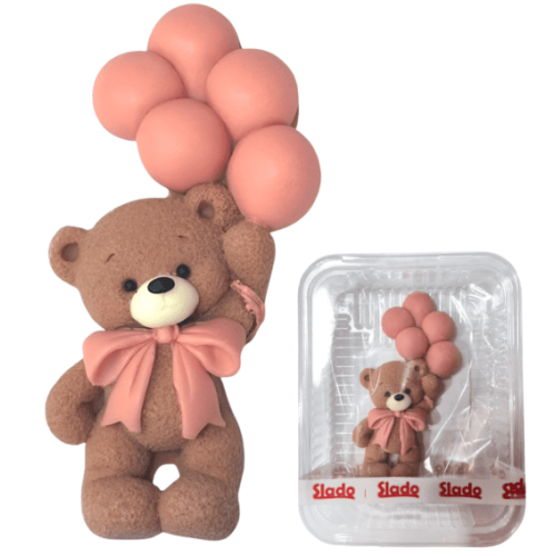 Figurka cukrowa na tort Miś z różowymi balonikami 2D EX1012