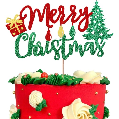 Brokatowy topper na tort Merry Christmas 14785