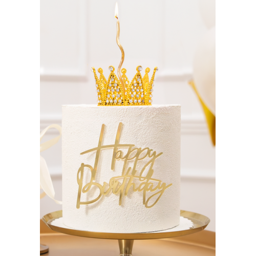Dekoracja na tort Korona złota ze srebrnymi kryształkami PP168349