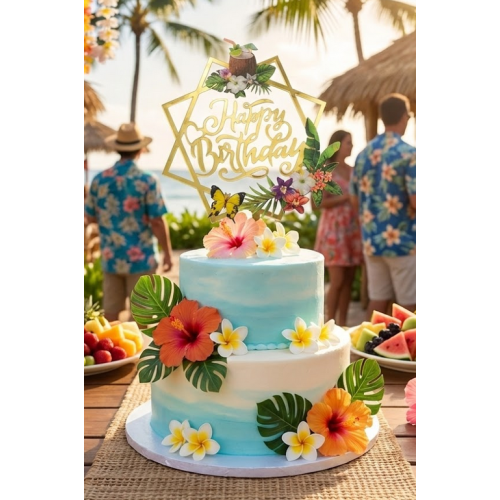 Akrylowy topper na tort Hawaje Happy Birthday 11044