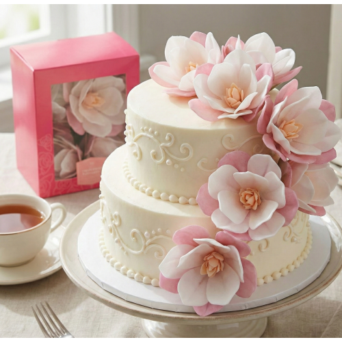Kwiat na tort Magnolia waflowa 3D Różowa 6szt WA500806