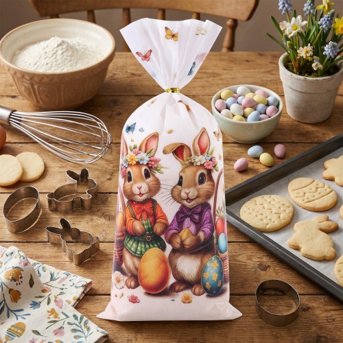 Torebki na słodycze ciastka Kolorowe zajączki 50szt 15073