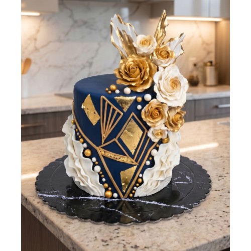 Azucren Podkład pod tort okrągły lakierowany Ciemny marmur śr.30cm gruby AZ02144