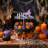 Topper na tort brokatowy Happy Halloween Nietoperze Kapelusz 9204