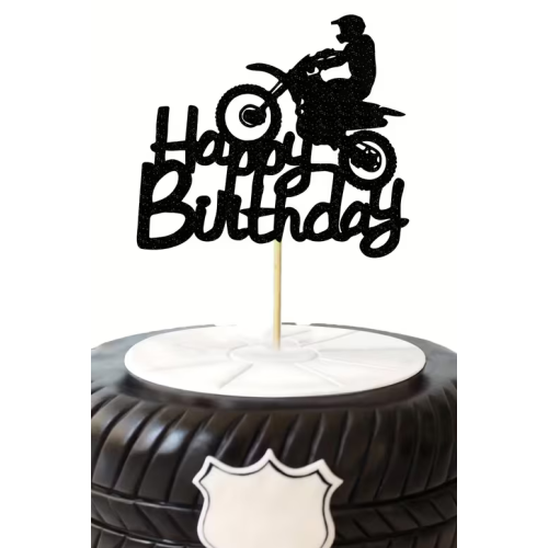 Topper urodzinowy na tort Motor Motocyklista Happy Birthday 15432