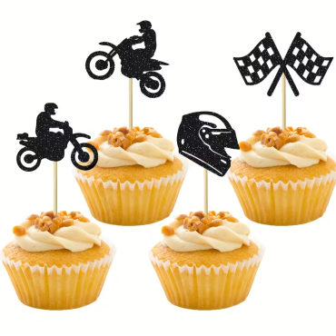 Toppery do dekoracji ciast brokatowe Motocyklista Motor 12szt 15437
