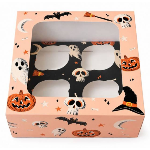 Azucren Pudełko z okienkiem na babeczki Halloween 4 gniazda AZ02221