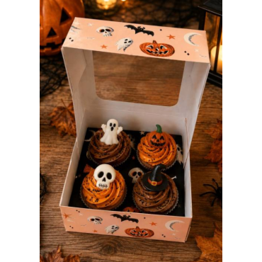 Azucren Pudełko z okienkiem na babeczki Halloween 4 gniazda AZ02221